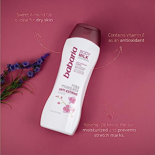 Babaria Anti Stretch Marks Body Milk 16.6 oz - Moisturizing with Sweet Almond Oil & Vitamin E - Reduces Wrinkles - Suitable for All Skin Types