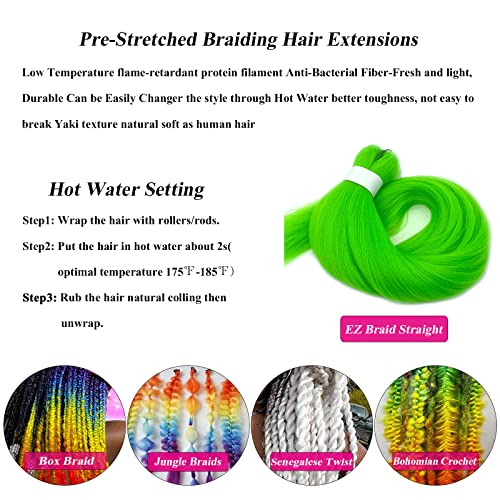 Ai Yuchen Neon Green Braiding Hair 26 Inch 3 Pack Pre-Stretched Synthetic Extensions