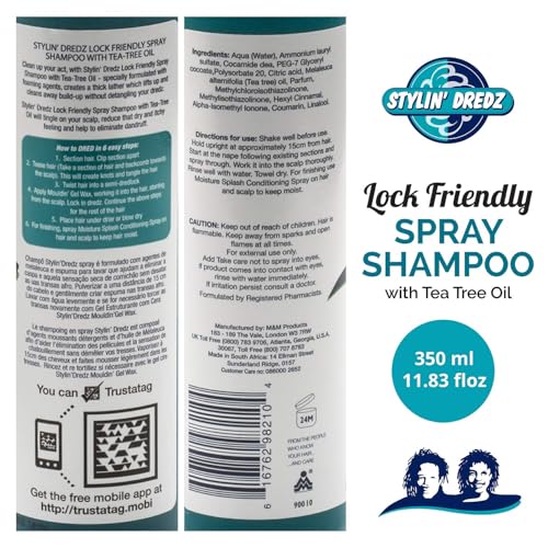 Stylin Dredz Dreadlock Spray Shampoo - Residue-Free with Tea Tree Oil - 11.83 Fl Oz / 350 ml - Single