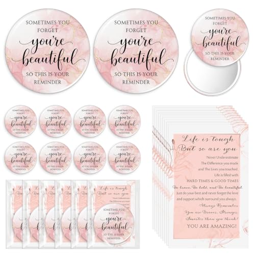 25-Pack Inspirational Pink Compact Mirrors - Bulk Party Favors for Women