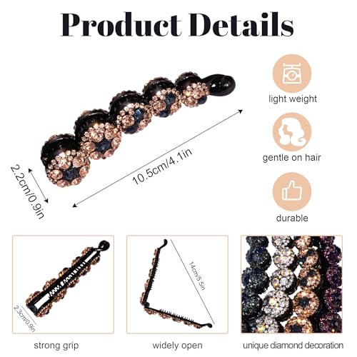Sparkly Rhinestone Banana Hair Clips for Medium Hair - 4 Pack, Elegant Ponytail Accessories