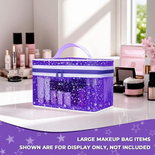 Junesters Clear Makeup Bag - Waterproof Travel Toiletry Organizer, Purple