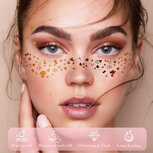 24PCS Waterproof Gold Glitter Face Tattoos for Festivals