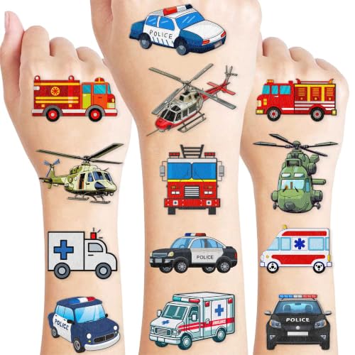60 PCS Emergency Transportation Temporary Tattoos for Kids