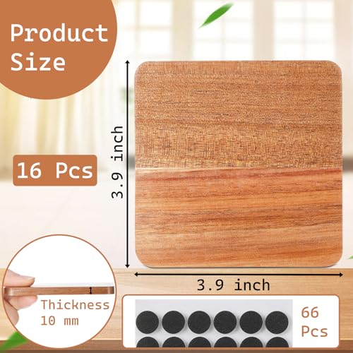 16 Unfinished Acacia Wood Coasters for DIY Projects - 4 Inch Square