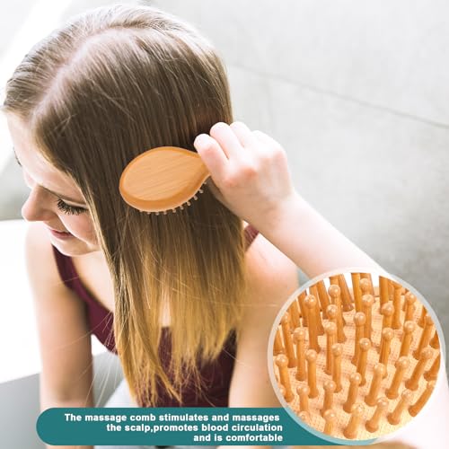 Mini Bamboo Hair Brush for Growth & Detangling - Natural Wooden Massager
