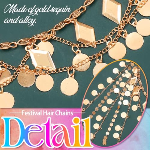Kilshye Gold Sequin Tassel Head Chain Festival Costume Hair Jewelry