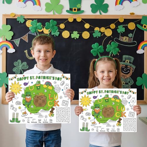 St. Patrick's Day Coloring Placemats - 45 Disposable Activity Mats for Kids