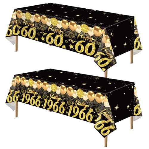 Black Gold 60th Birthday Tablecloths - 2pcs Vintage 1966 Rectangular Covers