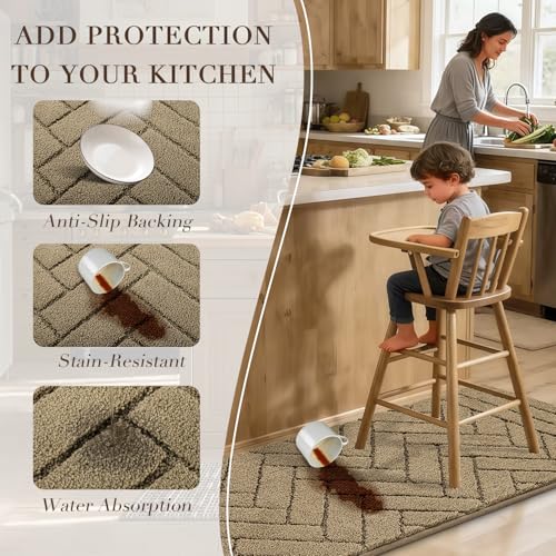 Hicorfe Non-Slip Kitchen Runner Rug 20"x48" - Tan Absorbent Mat