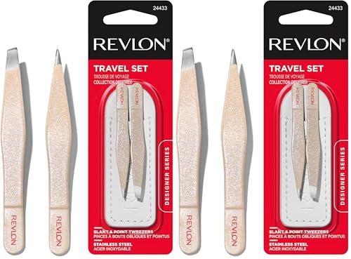 Revlon Mini Tweezer Set Pack of 2 - Slant & Point Tips Travel Grooming Kit