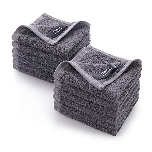 JEFFSUN 12 Pack Grey Face Washcloths 10x10in Ultra Soft Makeup Remover Towels