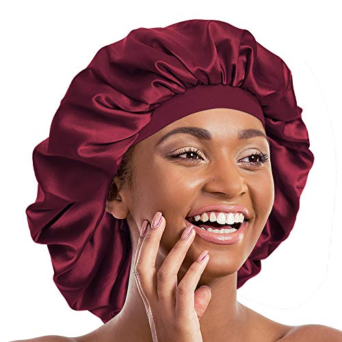 Alnorm Extra Large Silky Satin Bonnet - Double Layer, One Size, Wine Red