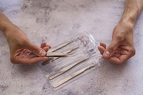 Eyelash Extension Tweezers Set - 5 Pcs Curved & Straight Lash Applicators for Volume & Cluster Lashes