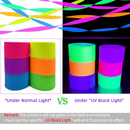 Glow in the Dark Neon Crepe Paper Streamers - 600 Feet Party Decorations
