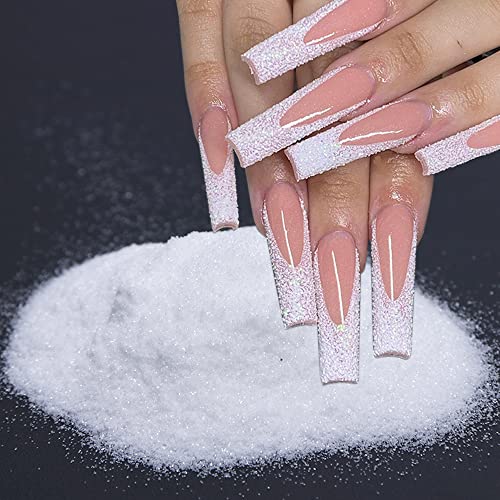 Bellecrey White Chrome Nail Glitter Powder - Iridescent Sparkle for DIY Nails