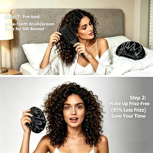 SLUPS Vented Wide-Tooth Curl Defining Hair Brush with Soft Bristles & Bonus Sleep Bonnet
