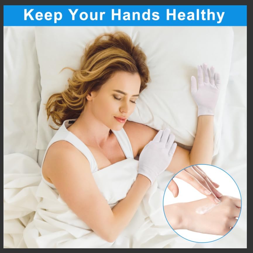 Cotton Gloves for Eczema & Dry Hands | Moisturizing Overnight Care - 3 Pairs, White