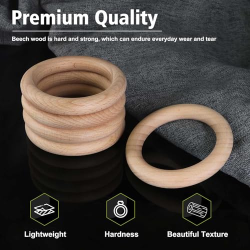 10pcs Natural Beech Wood Rings for DIY Crafts - 4 Inch