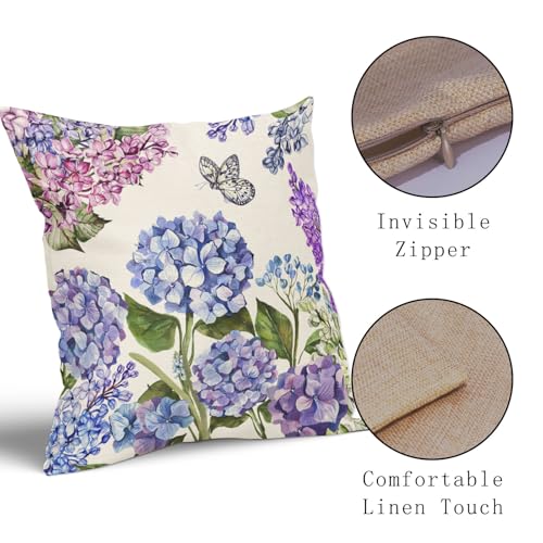 Floral Pillow Covers 18x18 Inch Set of 2 - Purple Blue Butterfly Design