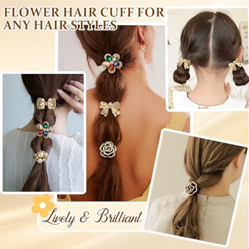 CWJCYTNSN 6 Pack Metal Flower Hair Cuffs & Elastic Ponytail Holders for Women & Girls