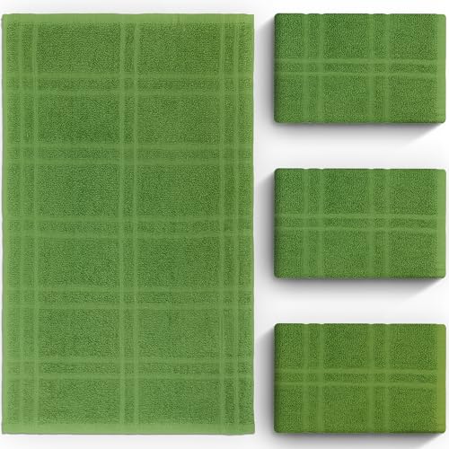 Large 100% Cotton Kitchen Towels - Absorbent Plaid Rags, 15x25 inches, Green