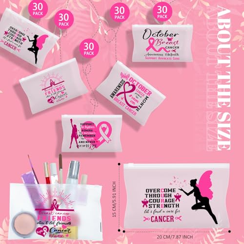 Aliceset 150 Pcs Breast Cancer Awareness Pink Ribbon Makeup Bags Set - Size 7.87 x 5.91 Inches, Waterproof EVA Pouches for Gifts & Storage