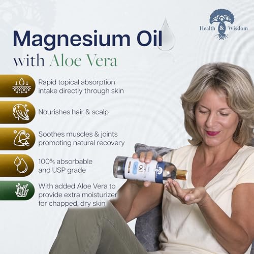 Health & Wisdom Magnesium Oil with Aloe Vera - 4 Fl oz, Topical Muscle & Skin Relief