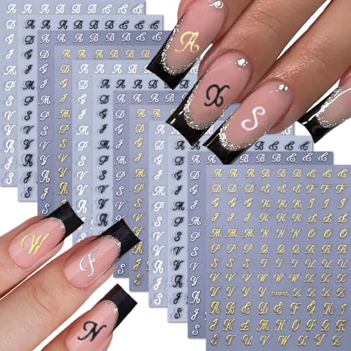 12 Sheets Retro English Nail Art Stickers - 3D Self-Adhesive Decals
