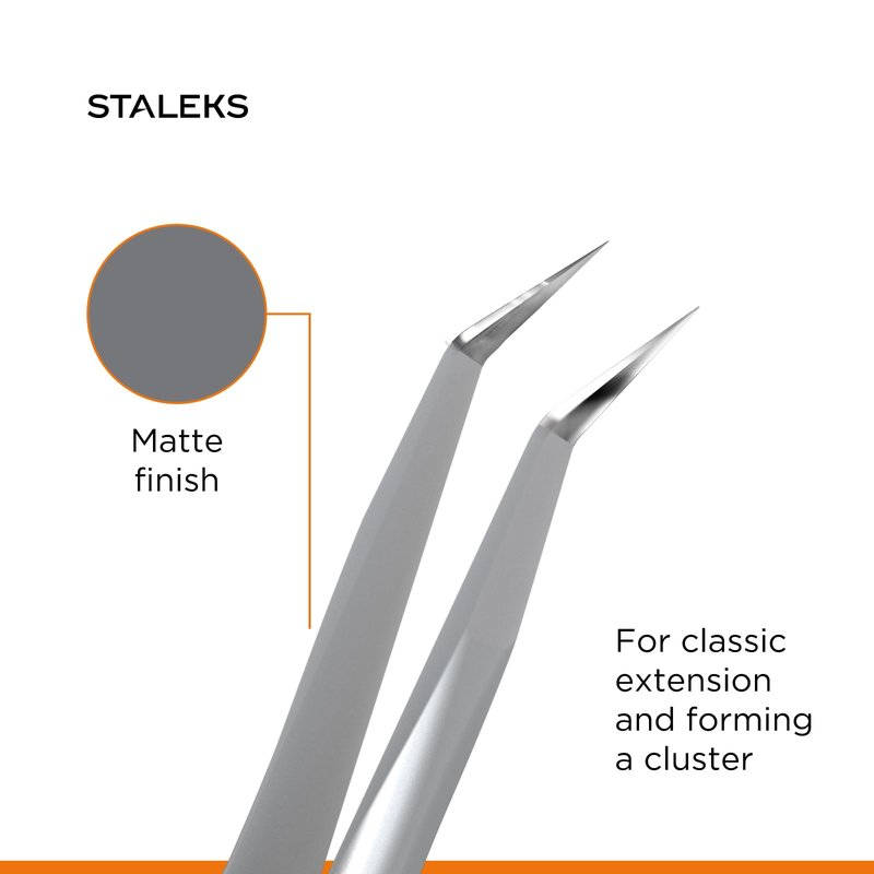 STALEKS PRO Expert 41 Type 8 Professional Eyelash Tweezers (Mini L-Shaped) – Stainless Steel for Classic & 2D-4D Volume Lash Extensions & Beginners