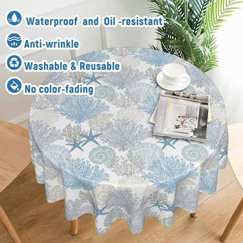 KORVITA 60-Inch Marine Theme Round Tablecloth - Washable & Stain Resistant