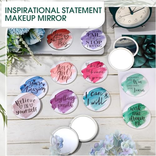 Kigley 50 Pcs Inspirational Compact Mirrors - Bulk Pocket Makeup Mirrors