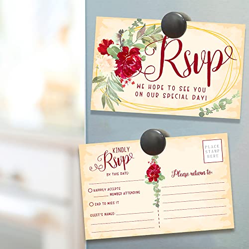 Burgundy Roses RSVP Postcards - Wedding Invitation Kit of 50