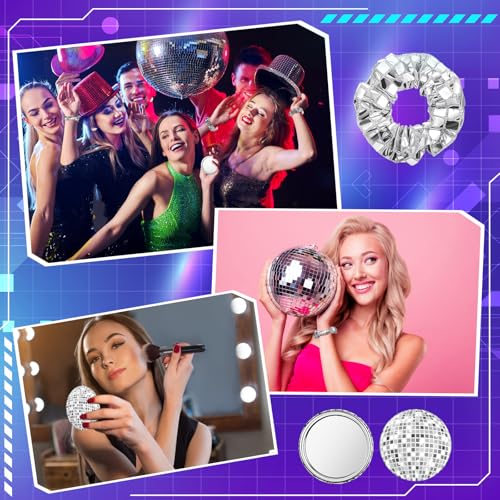 Yuxung 24 Pack Disco Party Favors with Sequin Scrunchies & Vintage Mirror Set