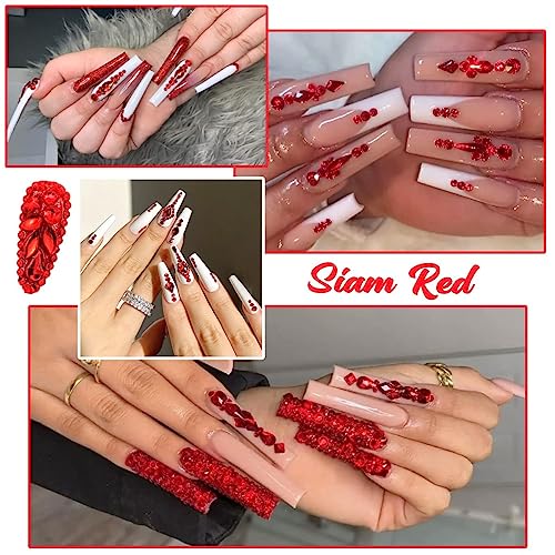 2052Pcs Ruby Red Nail Art Rhinestones with Tools - K9 Glass Gems