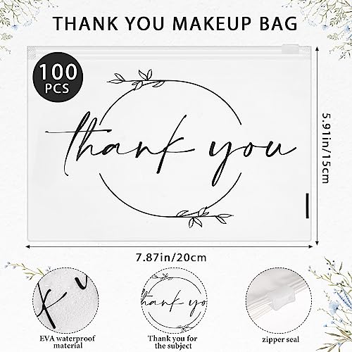 Ireer 100 Pcs Clear Makeup Bags Bulk EVA Gift Bags - Thank You Bags for Cosmetics & Travel