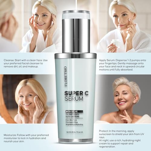 Floretsio 1 Fl Oz Vitamin C Serum for Mature Skin - Hydrating, Anti-Aging, Brightening