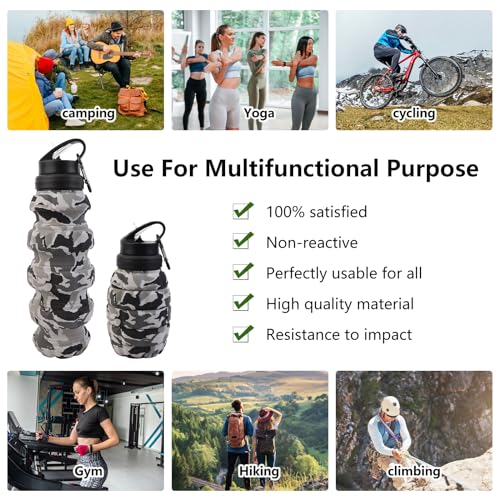 Collapsible 18oz Silicone Travel Water Bottle - Leak Proof, Portable & Foldable for Outdoor Use