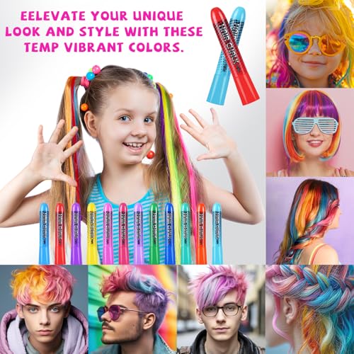 IIIMEIDU 12-Color Washable Temporary Hair Chalk Set for Kids & Teens