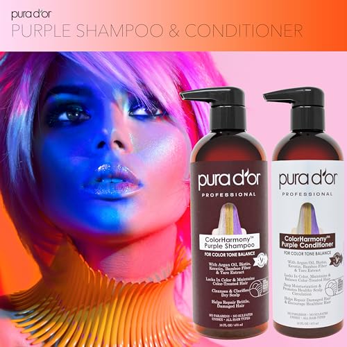 PURA D'OR ColorHarmony Purple Shampoo 16 Oz for Blonde & Color-Treated Hair