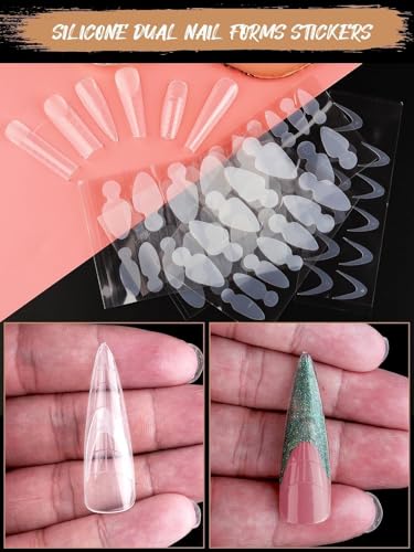 Poly Nail Extension Forms Set with Silicone Pads - Reusable French Manicure Tools