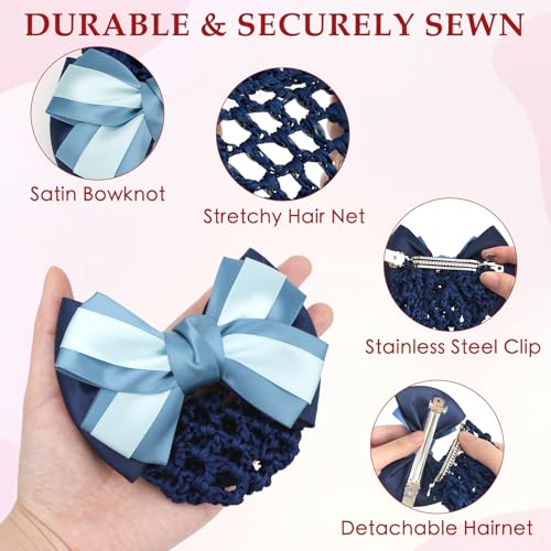 kilofly 4pc Two-Way Bow Barrette Hair Clip Bun Cover Set E