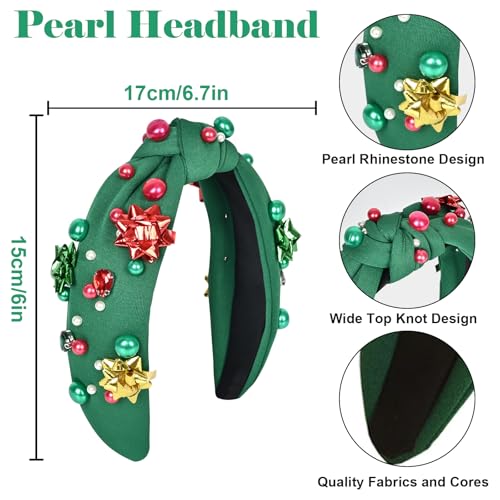 2 Pack Jeweled Plaid Headband with Crystals and Pearls - Knotted Hair Accessory