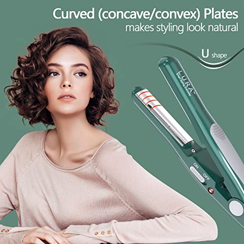 LURA Green Nano Titanium Curved Flat Iron for Short Hair - Compact Travel Styling Tool