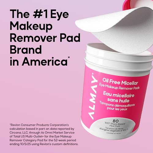 Almay Oil Free Micellar Eye Makeup Remover Pads, Gentle & Hypoallergenic, Fragrance-Free, Ophthalmologist Tested, Suitable for Sensitive Eyes (Packaging May Vary), 120 count