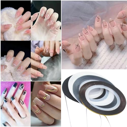Hoiumlz 20 Pcs Gold Silver Black White Nail Art Striping Tape Line for Nails Decoration DIY