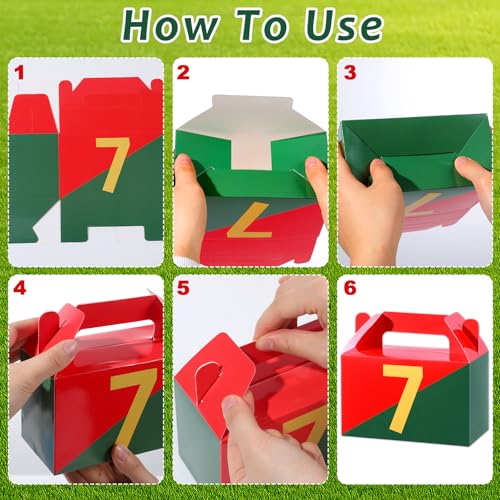 12 Soccer Star Treat Boxes - Red & Green Goodie Bags for Parties