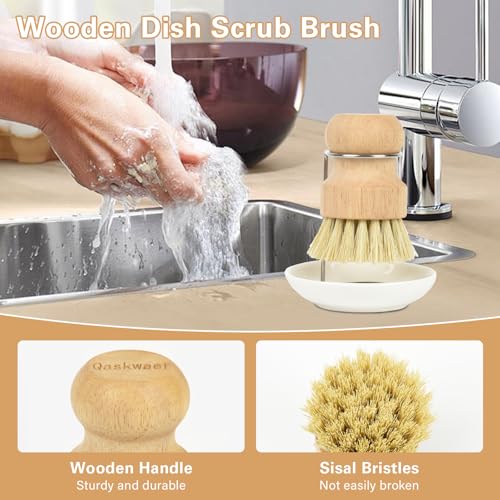 Natural Wooden Dish Brush Set with Draining Rack - 3 Pieces