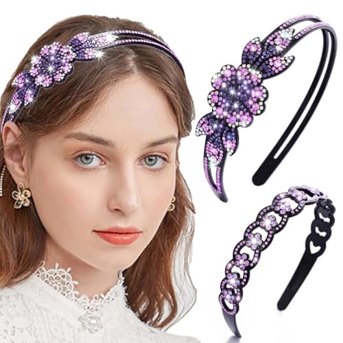 Purple Crystal Rhinestone Headband for Women - Elegant Floral Hair Hoop