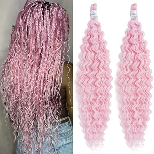 Pastel Pink Ocean Wave Crochet Hair - 24 Inch Boho Curls (2 Packs)